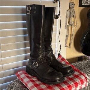 John Fluevog  Black Leather  Bond Girl Moto Boots size US 8.5 womens EU 6.5